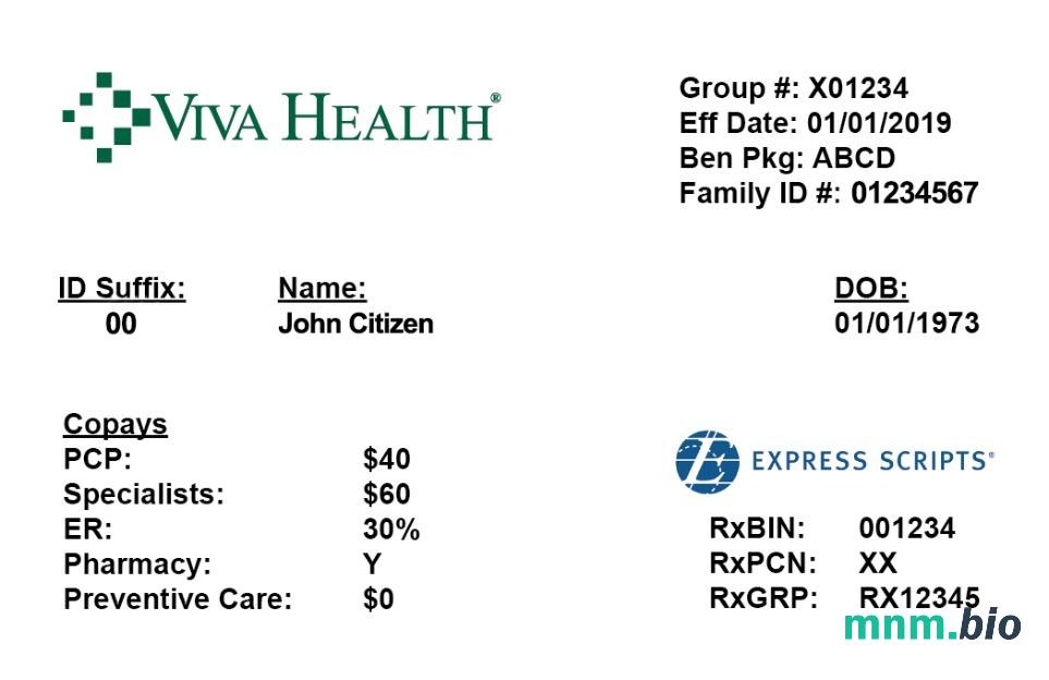 USA VivaHealth karta ubezpieczenia zdrowotnego edytowalny szablon